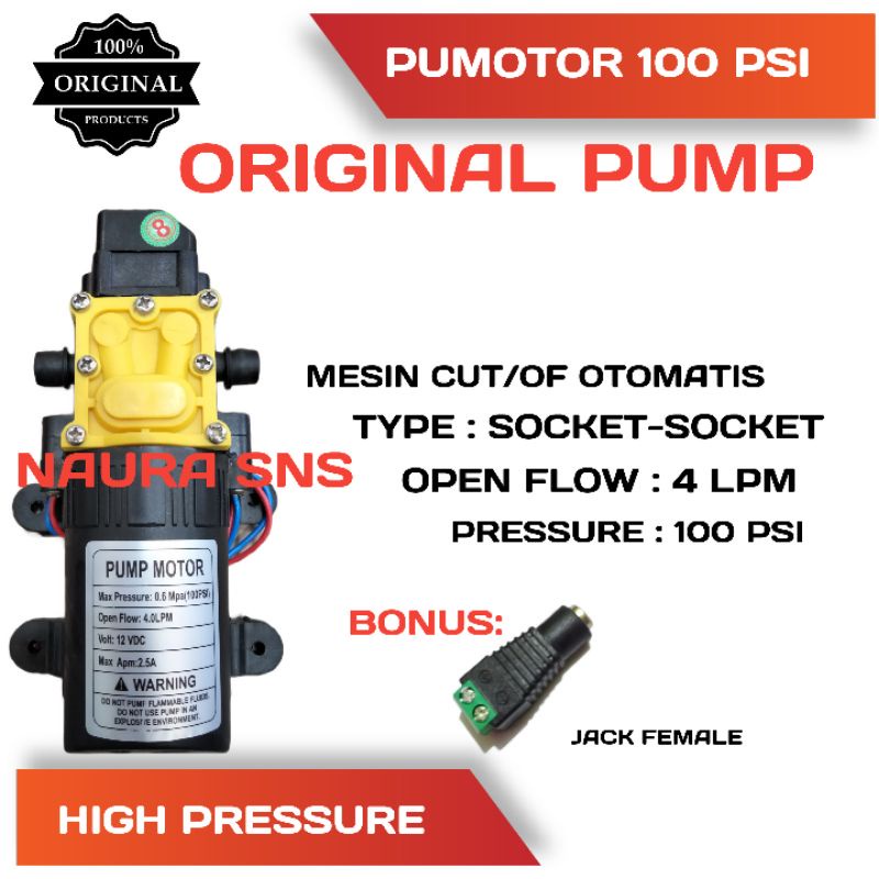 Hjk MESIN POMPA AIR DC 12V DAN ADAPTOR 12VOLT / DINAMO POMPA DC 100 PSI