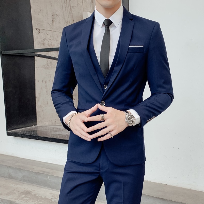 NEW PRODUCT 3 in 1 Set Jas Pria Tuxedo Seri Lis Putih Setelan Jas Pria Formal Jas Blazer Rompi Vest