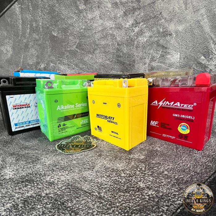 AKI ACCU MOTOR ALL ND Gell & aki Kering RX King Ninja Satria Motobatt Alkaline Azimatec Internusa