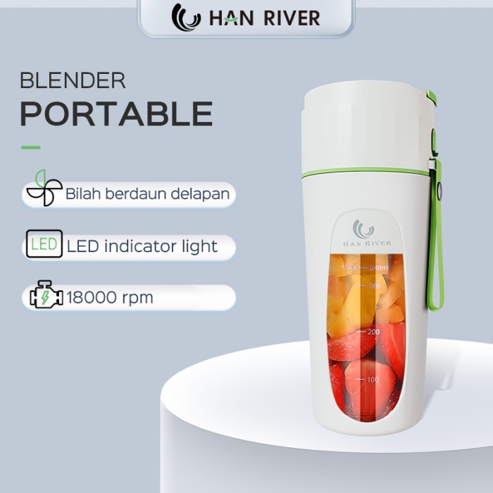 HAN RIVER Blender Portable 340ML Mini Juice kaca Blender 8 Pisau Juicer Portable Usb Pembuat Jus