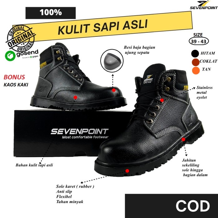 Sepatu Safety Pria Kulit Sapi Asli Boots Original Sevenpoint Septi
