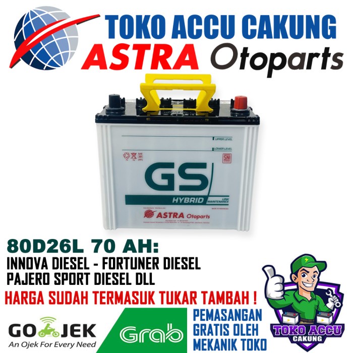 Limited 80D26L Gs Astra Hybrid 70 Ah Aki Mobil Innova Diesel Fortuner Diesel Pajero Sport (Tukar
