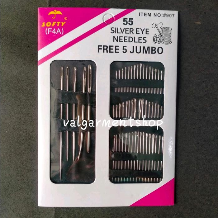 

JARUM 1SET ISI 55PCS SOFTY (F4A) FREE 5PCS JUMBO JARUM JAHIT TANGAN