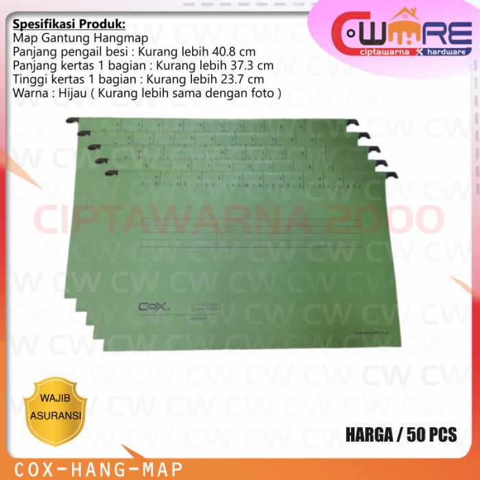 

Cox Hangmap Hang Map Gantung Suspension Filing File Folder Holder No.100 Isi 50Pcs DiskonJual