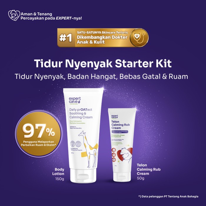 Expert Care - Paket Tidur Nyenyak Calming Baby Cream Face & Body Lotion Bayi 150g + Telon Calming
