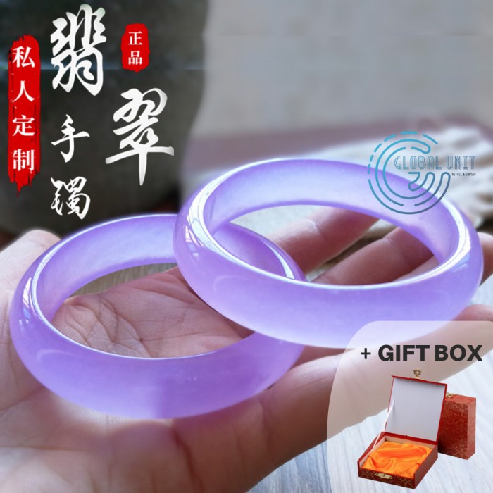 Gelang Batu Es Giok Alam Ungu China / Natural Ice Jade Jadeite 23