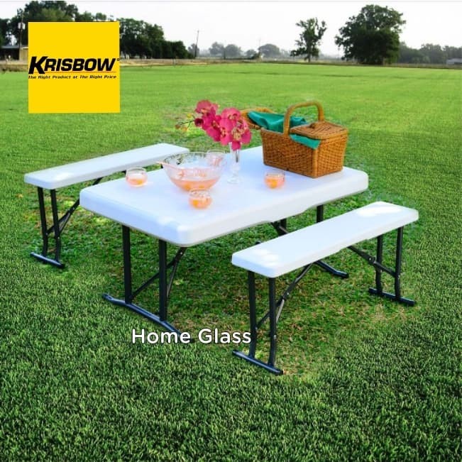 Meja Bangku Kursi Lipat set KRISBOW Makan / Teras / Taman / Outdoor