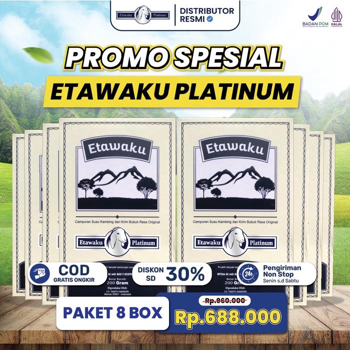 

Etawaku Platinum Susu Bubuk Kambing Etawa Original - Paket Spesial Reseller 8 Box Distributor Resmi