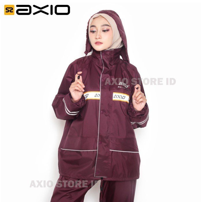 Jas Hujan Wanita Axio Merah Maroon Original Bahan Tebal Anti Bocor