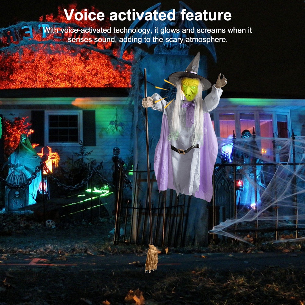 Flying Witch Decoration With Terrifying Sounds & Lights Halloween Props Halloween Flying Witch Decor