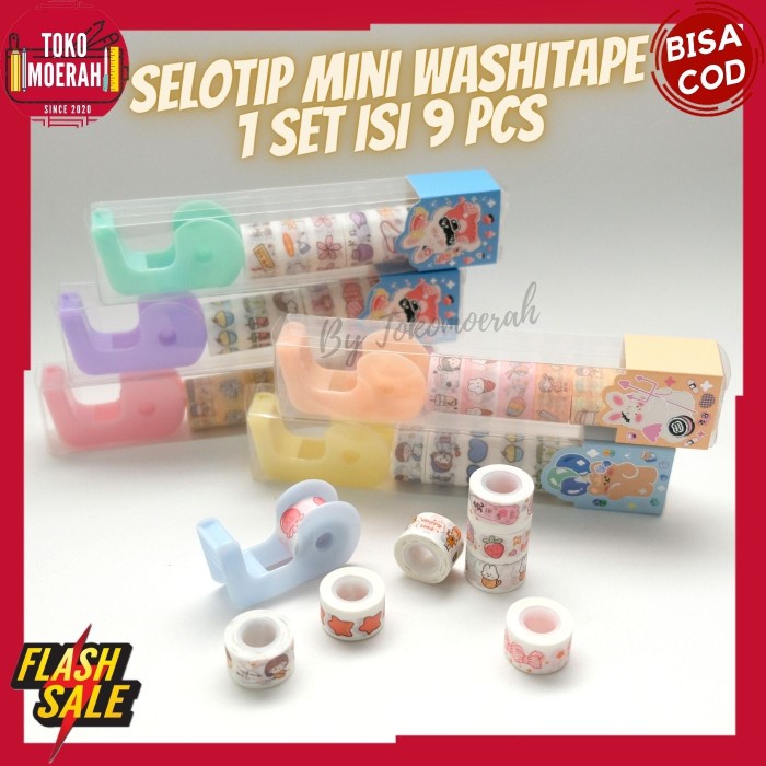 

SELOTIP MINI WASHI TAPE 1 SET ISI 9pcs SOLATIP WASHI TAPE UNIK LUCU