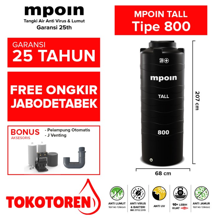 TANGKI / TOREN MPOIN TALL 800 GARANSI RESMI ANTI BOCOR / LUMUT / RETAK