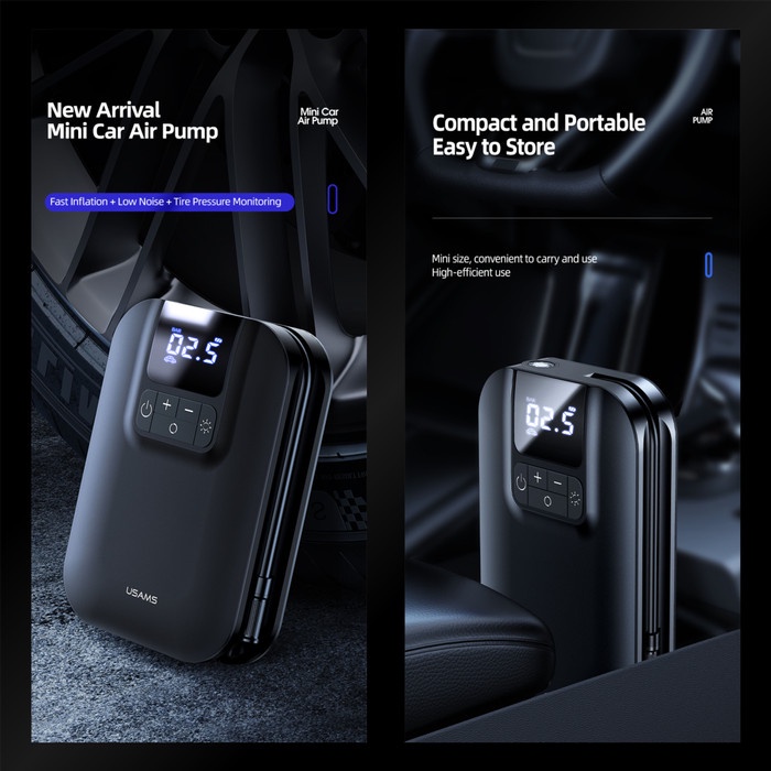 USAMS ZB215 Mini Car Air Pump Portable 5000mAh Pompa Angin Ban Mobil