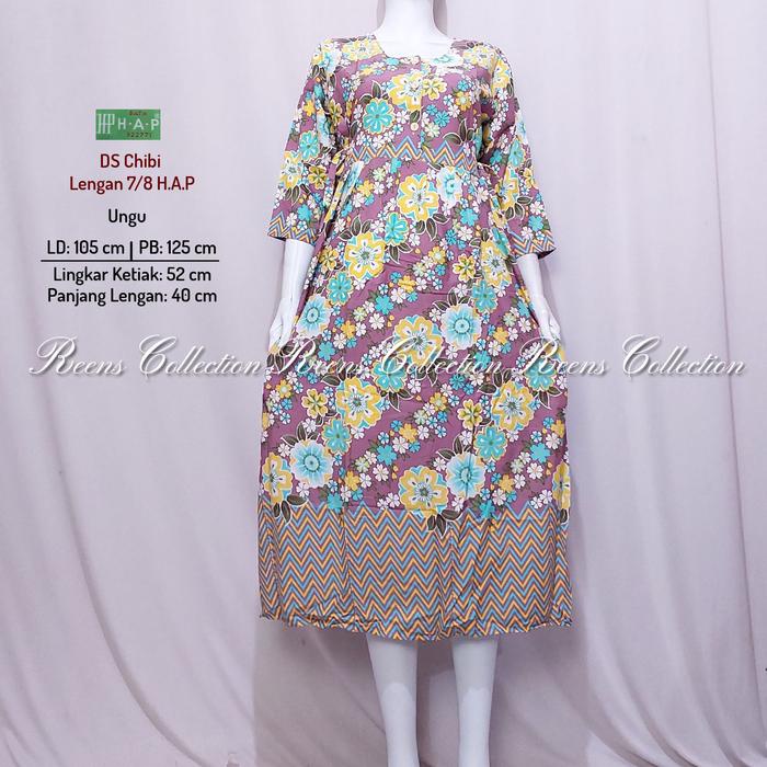 Batik H.A.P Daster Ibi Lengan 7/8 Daster Panjang Semata Kaki Tali Gang Busui 3 Kancing Motif Rayon