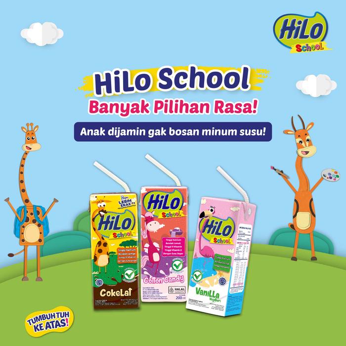 

terbaru !!! hilo school uht ready to drink milk 200ml (24pcs) - chocolate / vanilla vegiberi /