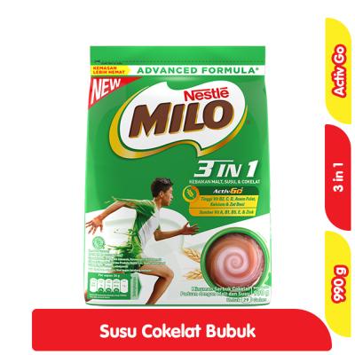

terbaru !!! milo activ-go 3 in 1 coklat 990 gr pouch refill 3in1 cokelat 990gr ready