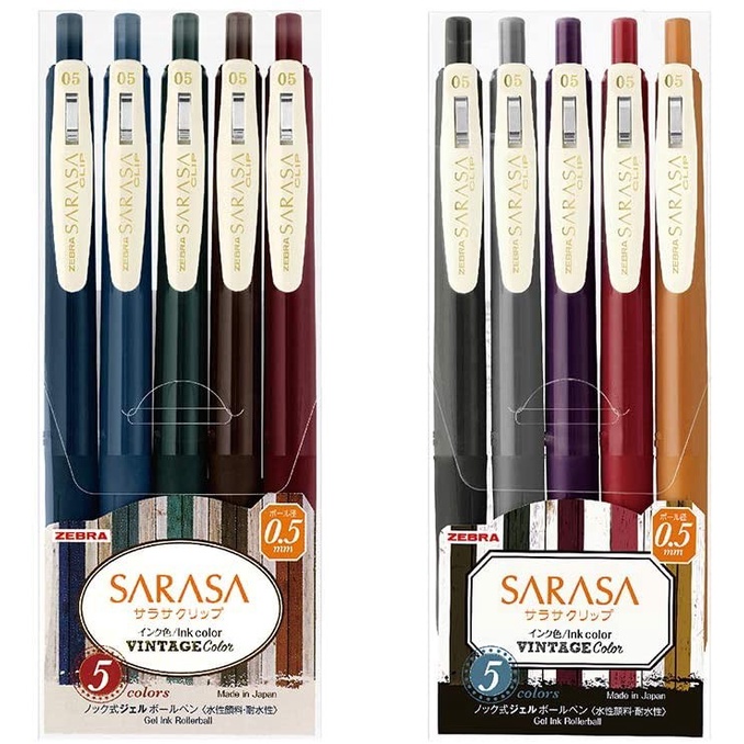 

JTTOP" ZEBRA SARASA CLIP 0.5 MM GEL BALLPOINT PEN VINTAGE 5 COLOR SET