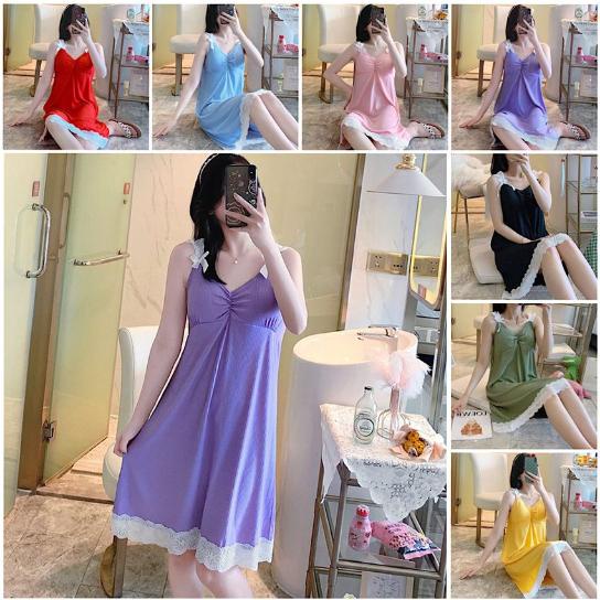 Bos1517 Dress Sling Baju Tidur Wanita Daster Baju Tidur Kaos Panjang