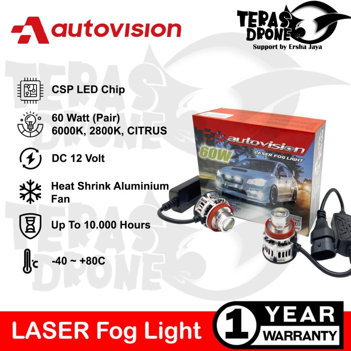 TOP" LED AUTOVISION LASER FOGLAMP H8 H11 H16 HB4 60 WATT - GARANSI RESMI