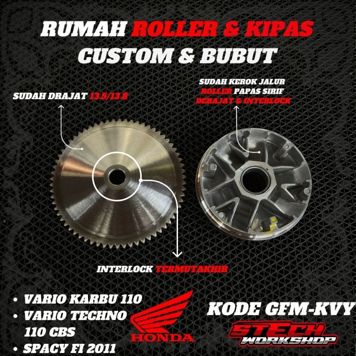 PULLEY SET RUMAH ROLLER VARIO 110 KARBU BEAT SCOOPY FI NON ESP BUBUT