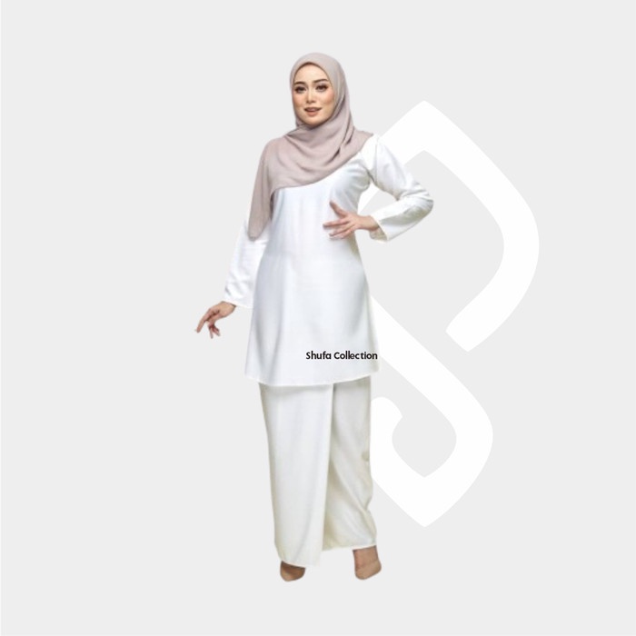 PRODUK TERBATAS Baju Setelan Kurung Melayu Wanita Modern Adat Malaysia Perempuan Putih