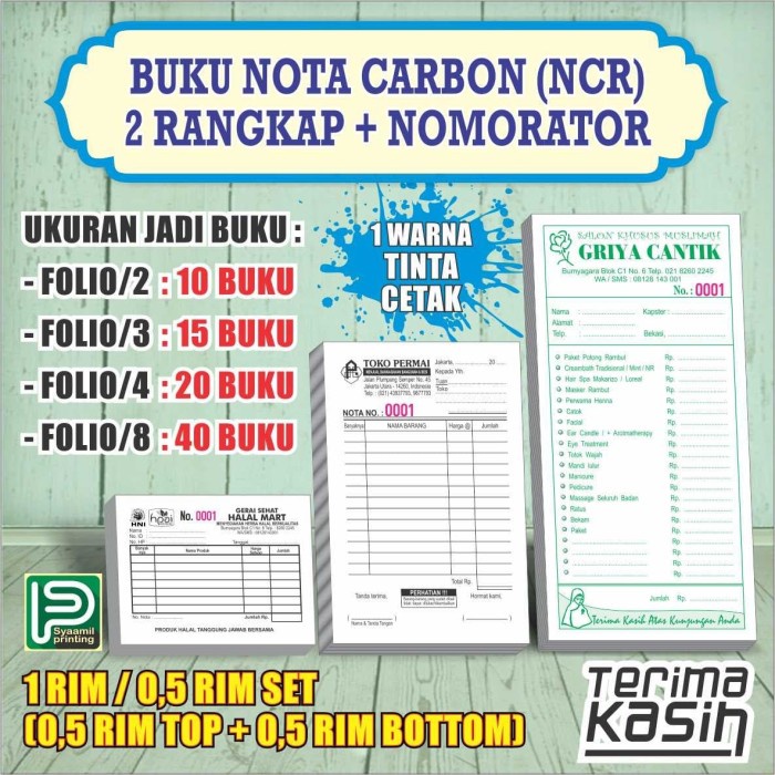 

Buku nota karbon (ncr) 2 rangkap nomorator TERLARIS/TERMURAH/TERPOPULER
