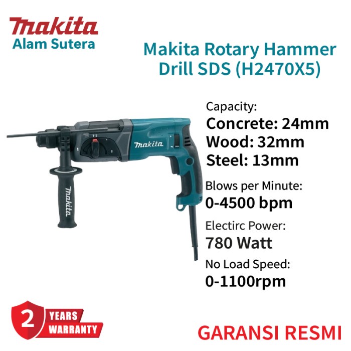 Bor Beton Makita Hr 2470X5 3 Fungsi Rotary Hammer Drill Sds Plus