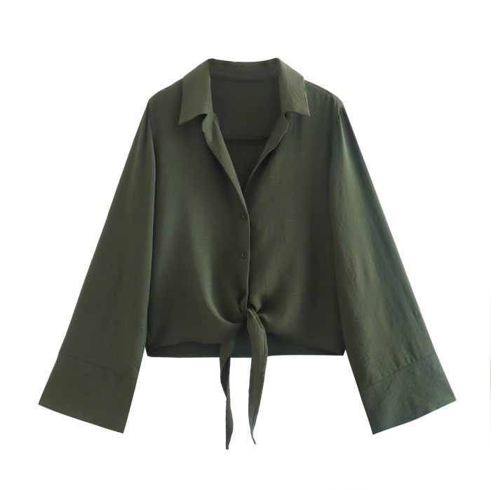 Ab469247 Baju Atasan Kemeja Ikat Hijau Army Green Wanita Korea Import Ready
