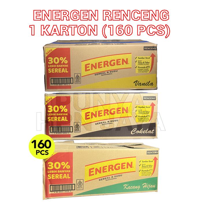 

ENERGEN SEREAL 1 KARTON 160 PCS - ENERGEN VANILA ENERGEN COKLAT ENERGEN KACANG HIJAU