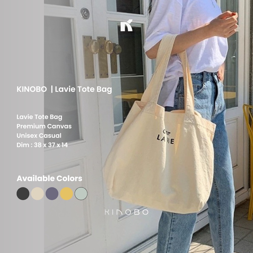 HOT DEALS KINOBO Lavie Tote Bag - Tas Tote Bag Wanita Tote Bag Pria Tas Kanvas Tote Bag Unisex Tas
