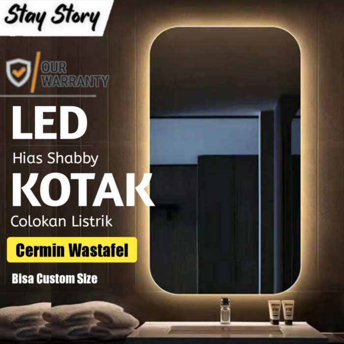 Cermin Toilet Kamar Mandi Led / Kaca Wastafel Dinding Kotak Panjang