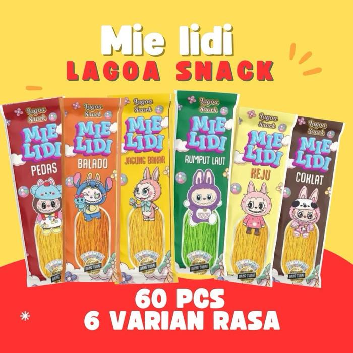

60 Bungkus Mie Lidi Karakter Labubu jual ecer 1000 mix 6 rasa Makanan Cemilans snack ide jualan