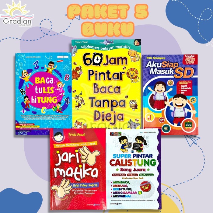 

SALE !!! [DAPAT 5 BUKU] 60 JAM PINTAR BACA TANPA DIEJA -CALISTUNG JARIMATIKA BACA TULIS HITUNG SIAP
