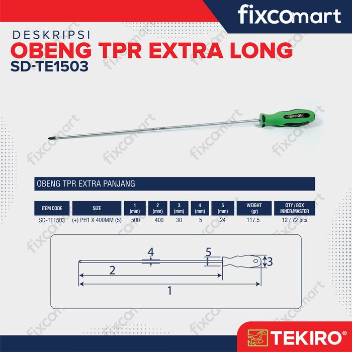 Tekiro Obeng Tpr Extra Long (+) Ph1 X 400 Mm / Obeng Plus /Obeng Panjang