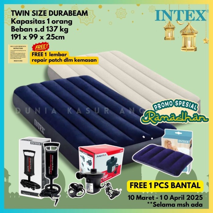 Kasur Angin Intex DuraBeam 64707 Single - CREAM - FREE Pompa Elektrik