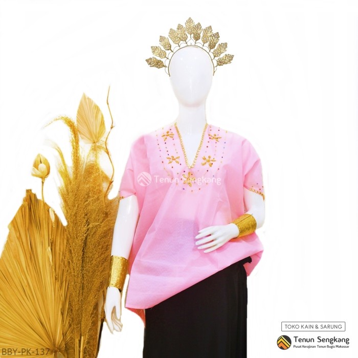 GRATIS ONGKIR Baju Bodo Berpayet Adat Bugis Makassar Dewasa Tokko Asli Lengan Pendek Pink Pucat