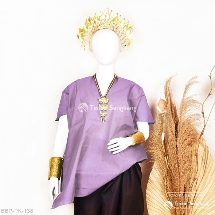 DISKON Baju Bodo Adat Bugis Makassar Dewasa Polos Original Tokko Asli Lengan Pendek Ungu Lilac -