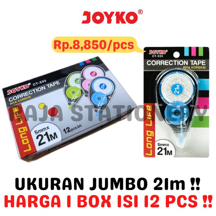 

JOYKO CORRECTION TAPE 21m JUMBO TIPEX KERTAS JOYKO TIPX CT-533 BOX LUSIN [12PCS]