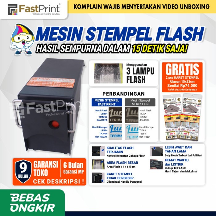 

Fast Print Mesin Stempel Flash Kilat 3 Lampu Premium Full Plat Besi