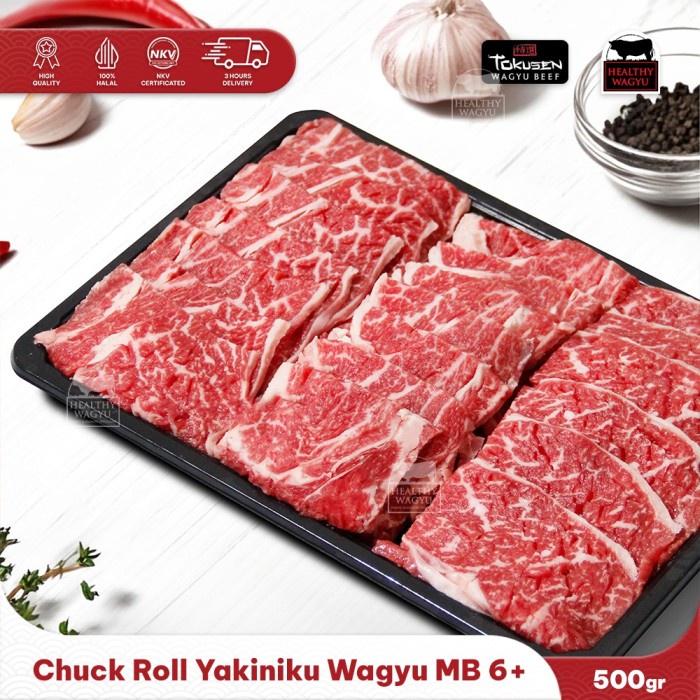 

SALE TERHOTT TOKUSEN CHUCK ROLL YAKINIKU CUT WAGYU MB 6+ PREMIUM BBQ BEEF READYY