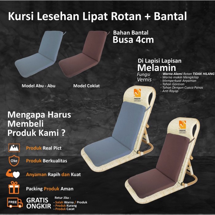 Kursi Lesehan Lipat Lantai Santai Malas Dari Rotan