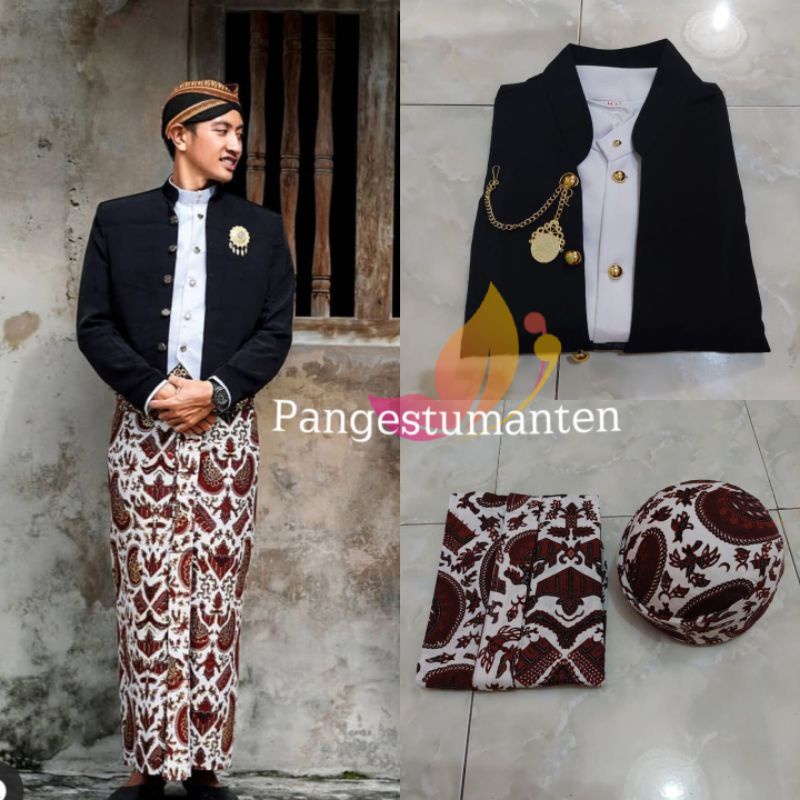 [1Set]Pakaian Adat Jawa_Beskap Hewes +Jarik Instan Sudah Jadi + Blangkon Solo
