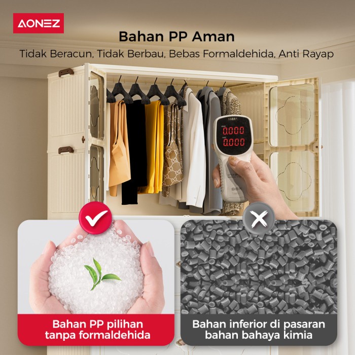 Aonez Lemari Pakaian Plastik Susun Putih Minimalis Lemari Baju 3 Lemari Lipat + 1 Lemari Pakaian