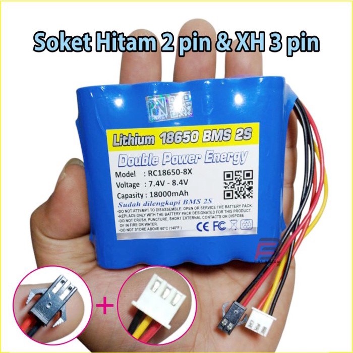 READY STOK BATERAI LITHIUM 18650 7.4V - 8.4V 10000MAH, BATRE SPEAKER,SOKET MOLEX VH,PH,XH, HITAM 2