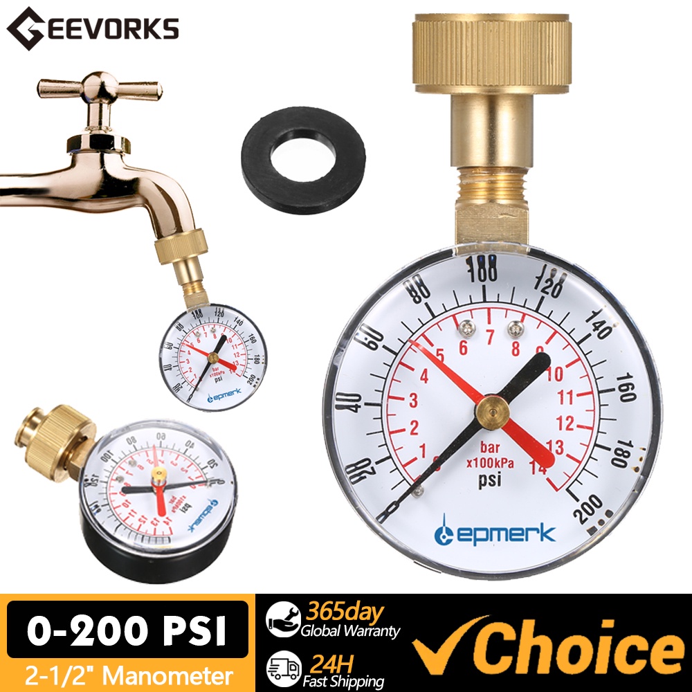 0-200 PSI Pressure Gauge 2- 1/2" Pressure Gauge Water Pressure Test Pressure Gauge 3/4" Female Hose 