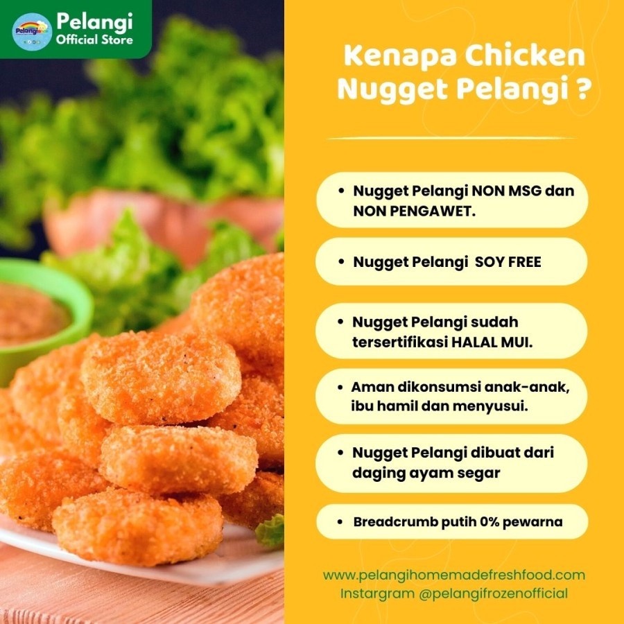 

Pelangi Chicken Nugget Milky Tanpa MSG / Tanpa PENGAWET / HALAL / BPOM