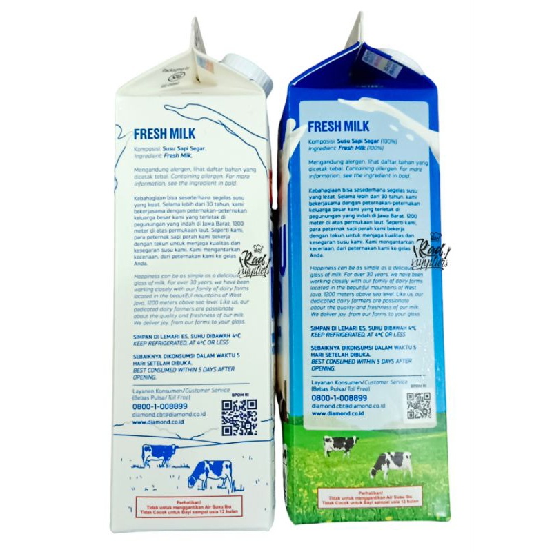 

Diamond Fresh Milk Plain 1ctn (12liter), Susu Pasteurisasi Plain 946mlX12, SPESIAL PRICE !