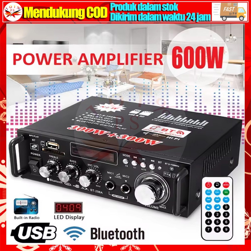 BT-298A HIFI Audio Amplifier 600W 2 Channel Stereo Amplifier Audio Amplifier Bluetooth Karaoke Home