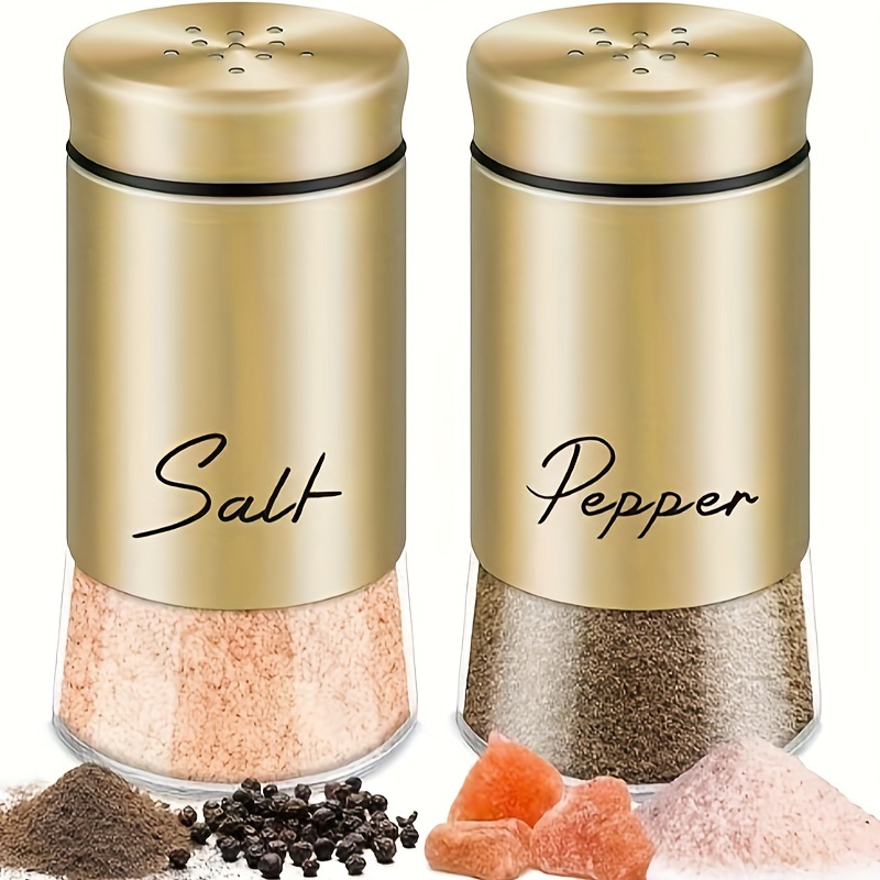 Salt and Pepper Seasoning Shaker Set, Glass Bottom Salt and Pepper Seasoning Shaker with Stainless