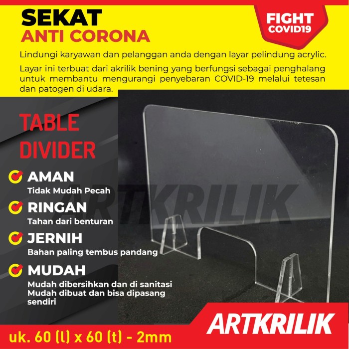 

BARANG TERLARIS SEKAT ANTI CORONA AKRILIK TABLE DIVIDER MEJA KASIR 60X60cm 2mm